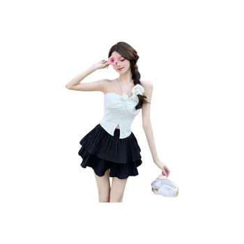 XIANSINIAO Two Piece Skirt Sets Women's White Top+Black Pants Skirt