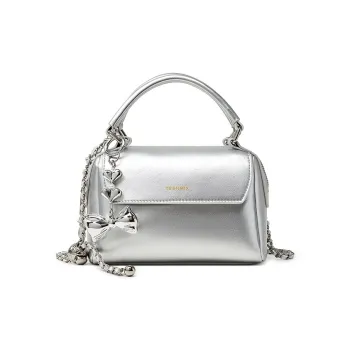 Teenmix Cow Leather Shoulder Bag Pillow Bag Crossbody Bag Handbag Small Size Women's Silver/Black/Ecru