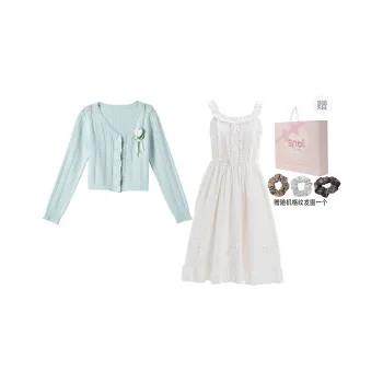 SNBL Two Piece Skirt Sets Women's Green+White