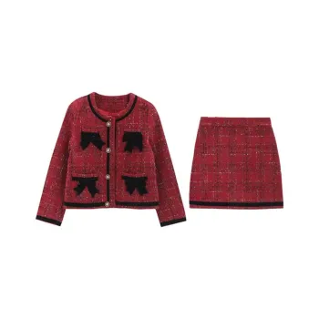 Lookinto Skirt Set Women's Red Plaid Set