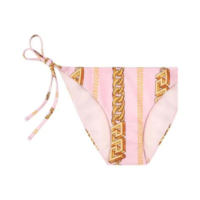 VERSACE Chain Pinstripe Bikini Bottoms 'Pink'-3