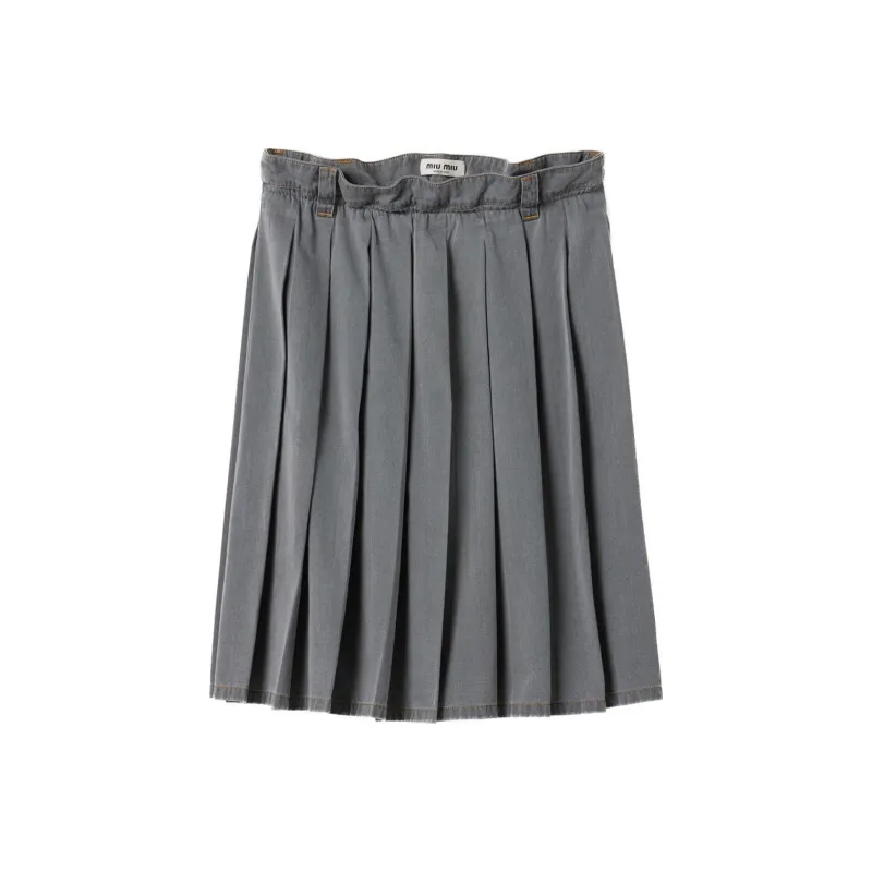 MIU MIU Pleated Chambray Skirt-0