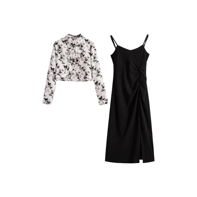 Cypress House Skirt Set Women's Ink Wash Butterfly+Black-0
