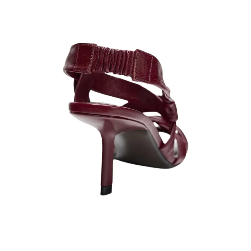 ZARA One Strap Sandals 7.5cm Women's Dark Red Color-4