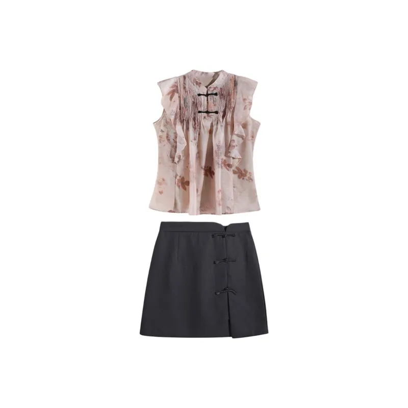 DOKZB Two Piece Skirt Sets Women's Pink-0