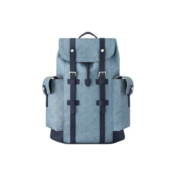 LOUIS VUITTON CHRISTOPHER Coated Canvas With Leather Trim Backpack Medium Size Men's Blue