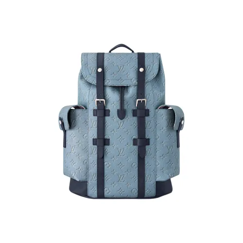 LOUIS VUITTON CHRISTOPHER Coated Canvas With Leather Trim Backpack Medium Size Men's Blue