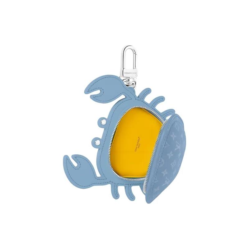 LOUIS VUITTON Crab Leather Trim Bag Accessory Coin Purse Earphone Case Unisex Light Blue-2