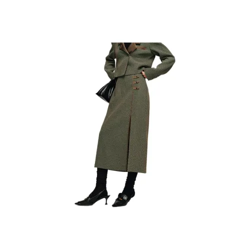 SHUXI Casual Long Skirts Women's Rustic Green