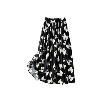 Cypress House Casual Long Skirt Women's Black With Beige Floral