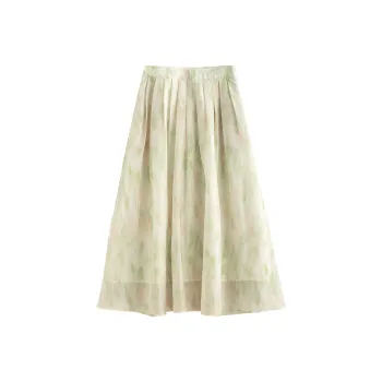 Initial Language Casual Long Skirts Women's Ai Green