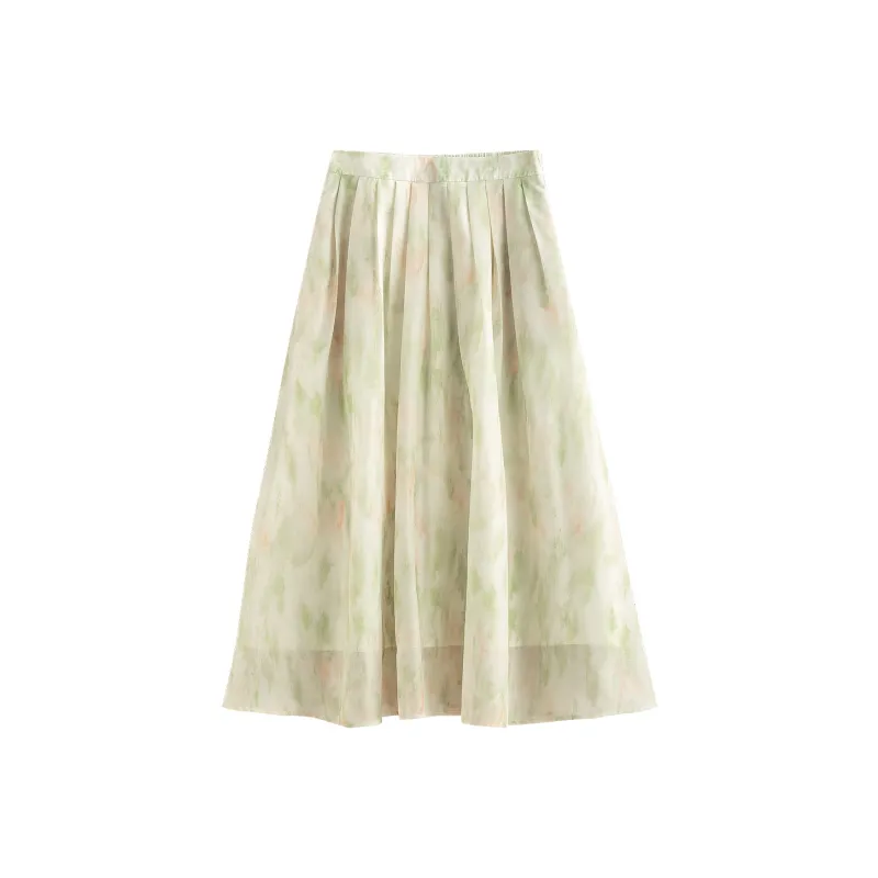 Initial Language Casual Long Skirt Women's Mugwort Green-0
