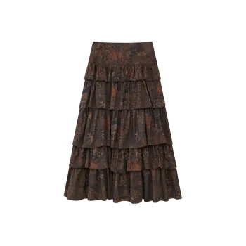 WULISHAONIAN Casual Long Skirts Women's Floral Brown
