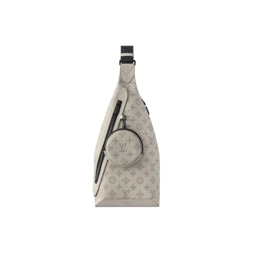 LOUIS VUITTON DUO Embossed Calfskin Sling Bag Men's Gray