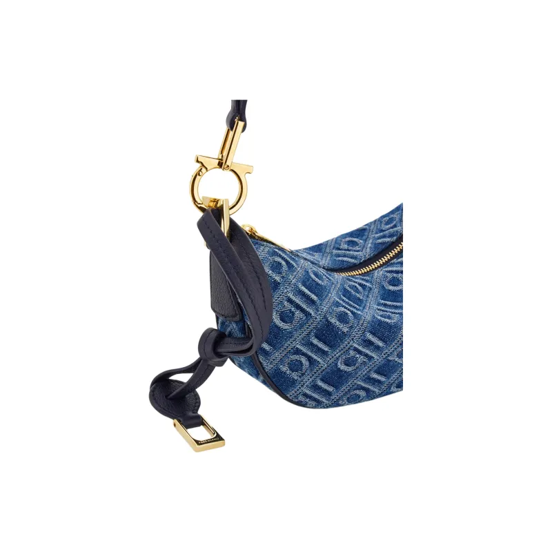 FERRAGAMO Fabric Hobo Bag Shoulder Bag Mini Women's Denim Blue-5