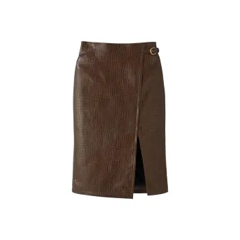 RECTO FW24 LEONA CROCODILE EFFECT SLIT SKIRT Casual Long Skirts Women's BROWN/Brown