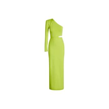 SCANLAN THEODORE Crepe Knit One Shoulder Gown Evening Dress Women's Neon