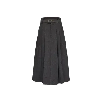 CHIWAWAMEME Casual Long Skirts Women's Gray Plaid