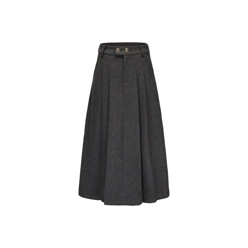 CHIWAWAMEME Casual Long Skirts Women's Gray Plaid-0