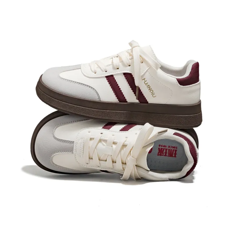 HUANQIU Slip Resistant, Balance, And Breathable Low Top Skateboard Shoes Women's Beige Burgundy-4
