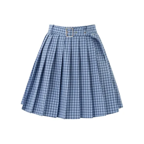 SOON FLOWER Casual Short Skirts Women's Blue Plaid