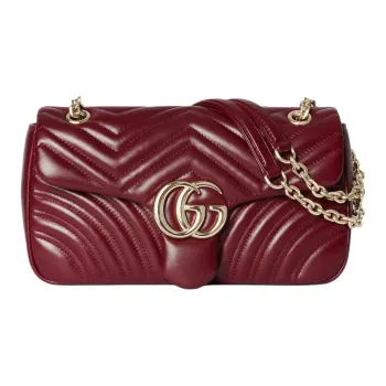 GUCCI GG Marmont Calfskin Shoulder Bag Medium Size Women's Red