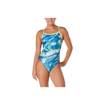 Speedo Cyclone Swirl Flyback One piece Swimsuit Women's Blue Green