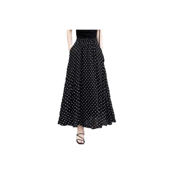 TOUCH Casual Long Skirts Women's Black Background With Polka Dots