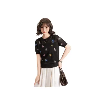 FAWENXIANGZI T Shirts Women's Black Dragonfly