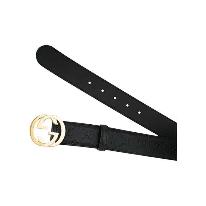 GUCCI Cow Leather Belt Men's Black Width 3.7cm-3
