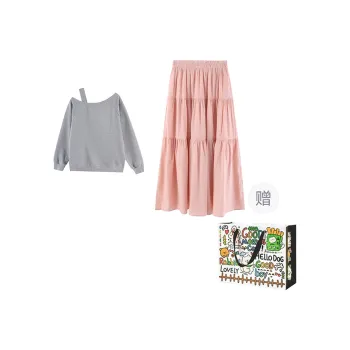 DEDY Skirt Set Women's Gray Top/Pink Skirt