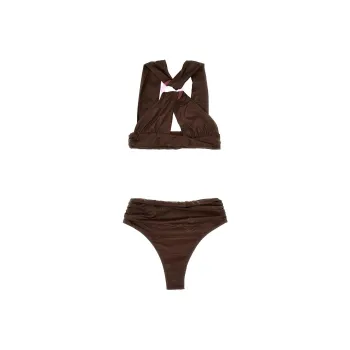 The Attico Cross Strap Faux Leather Bikini Set