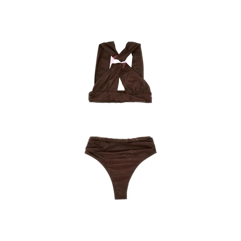 The Attico Cross Strap Faux Leather Bikini Set-0