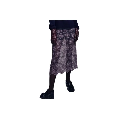 MARDI MERCREDI FW24 SEQUIN LAYERED SKIRT LACE-VIOLET Casual Long Skirts Korean Style Women's Violet
