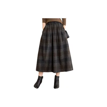 Cypress House Casual Long Skirt Women's Navy Blue Plaid