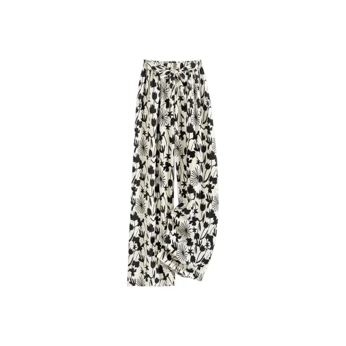 TOUCH Casual Pants Women's Beige With Black Floral