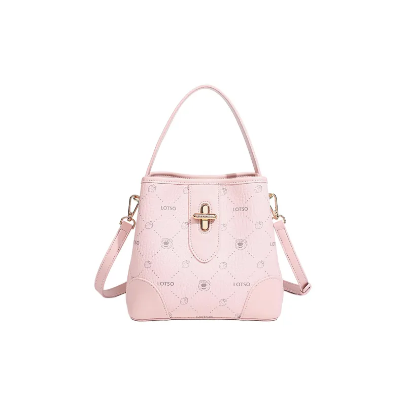 Disney Strawberry Bear Series PVC Bucket Bag Handbag Women's Strawberry Pink/Cream White-0