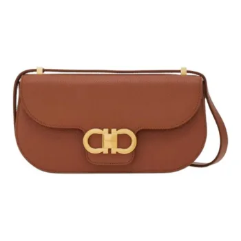 FERRAGAMO GANCINI Cow Leather Shoulder Bag Mini Women's Brown Red