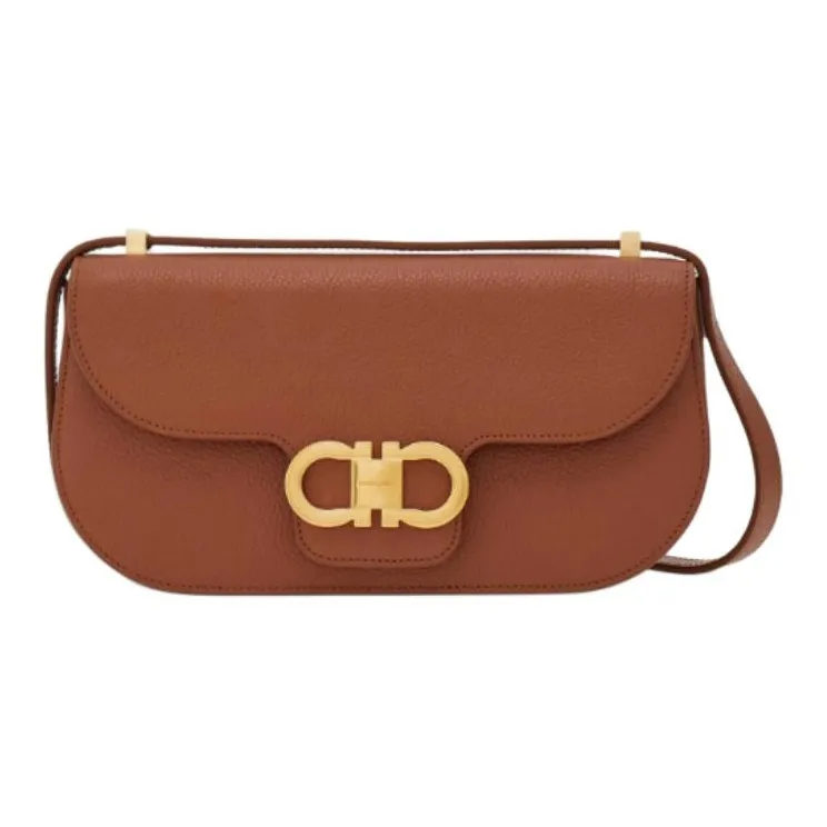 FERRAGAMO GANCINI Cow Leather Shoulder Bag Mini Women's Brown Red-0