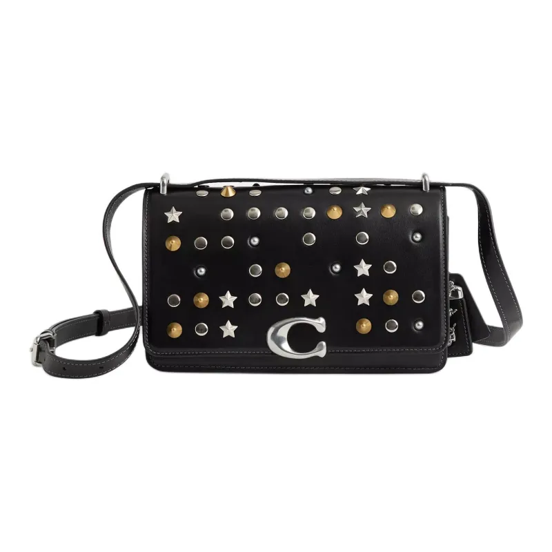 COACH Bandit Luxury Style Refined Calfskin Crossbody Bag, Shoulder Bag Medium Size Women's Silver & Black-0
