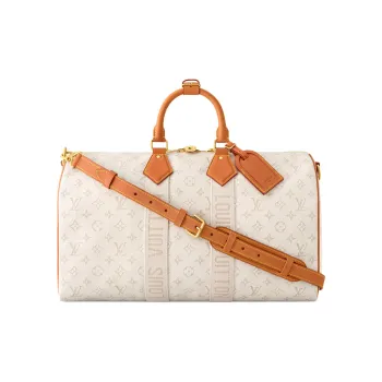 LOUIS VUITTON Label Travel Bag Men's Beige & Brown