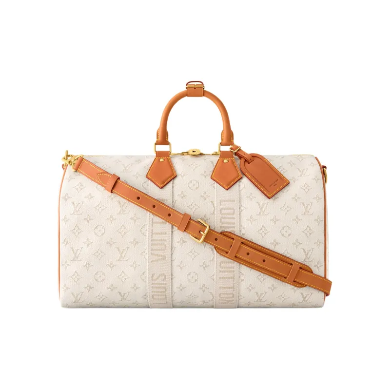 LOUIS VUITTON KeepallBandoulière 45L Coated Canvas Travel Bag Men's Beige & Brown-0