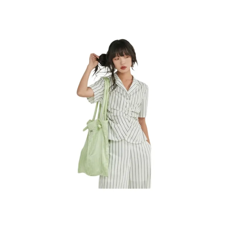 BLUEerror Shirt Women's Green White Stripes-1