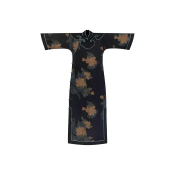 YICHENGFENGXU Cheongsam Women's Black With Blue Floral