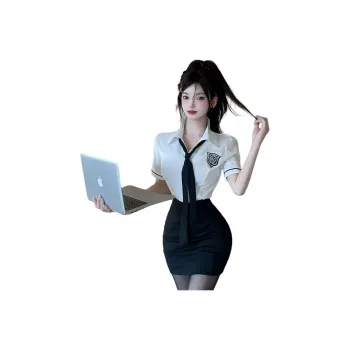 DGMZ Uniforms Women's White Shirt Tie Black Dress Clothing Set