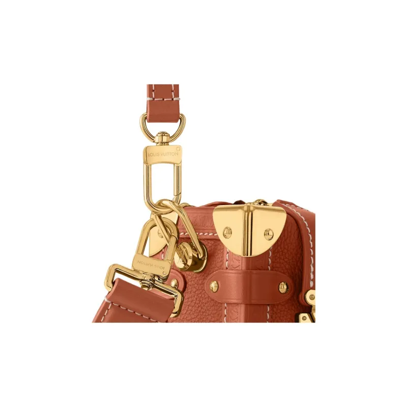 LOUIS VUITTON SIDE TRUNK Cow Leather Shoulder Bag, Crossbody Bag, Handbag Trumpets Women's Cognac Brown-4