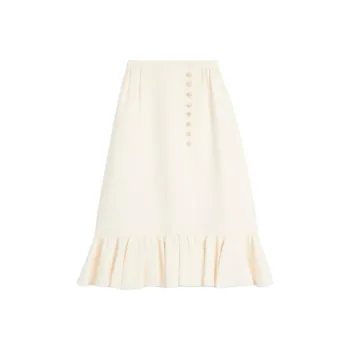 Valentino Crepe Couture Ruffled Hem Midi Skirt