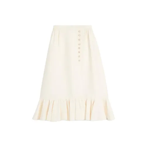 Valentino Crepe Couture Ruffled Hem Midi Skirt