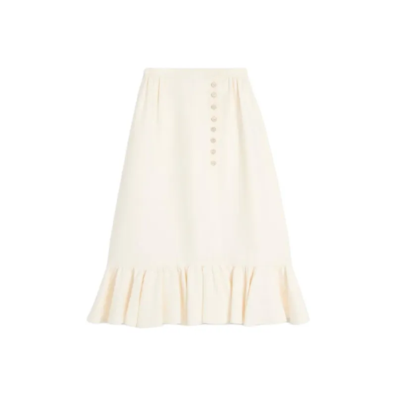 Valentino Crepe Couture Ruffled Hem Midi Skirt-0