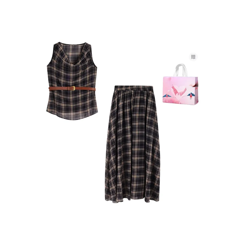 GLEE DIARY Skirt Set Women's Plaid-2